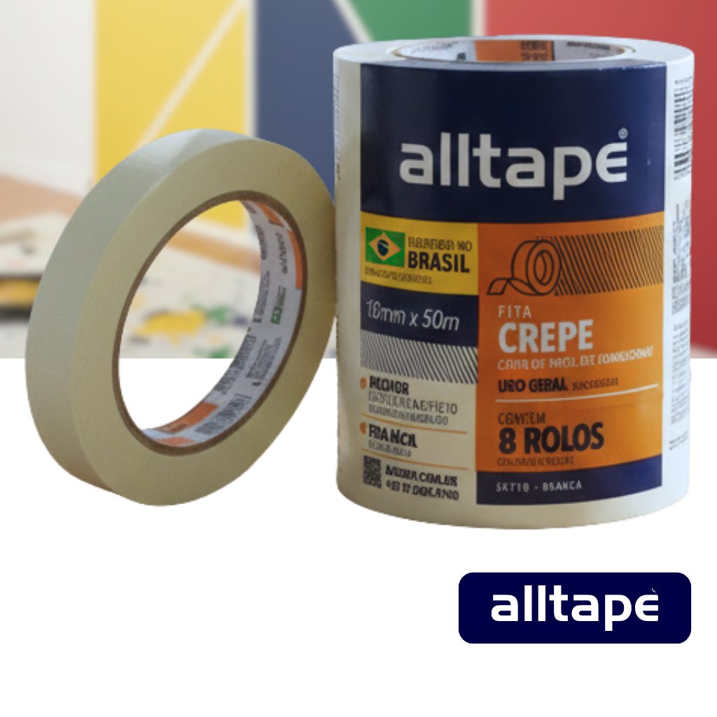 Fita Crepe 18mm x 50 Metros · Pacote com 8