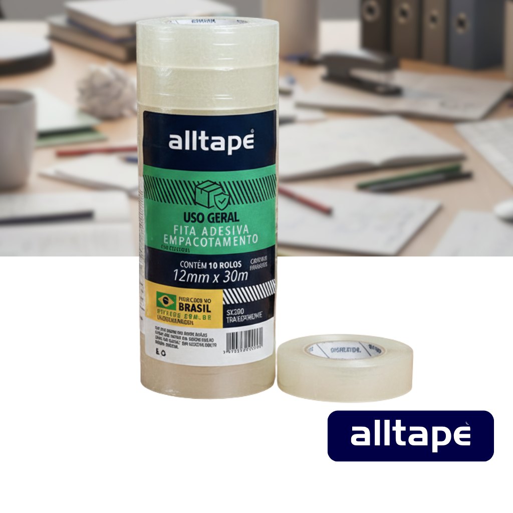Fita adesiva transparente 12mm x 30 Metros · Pacote com 10
