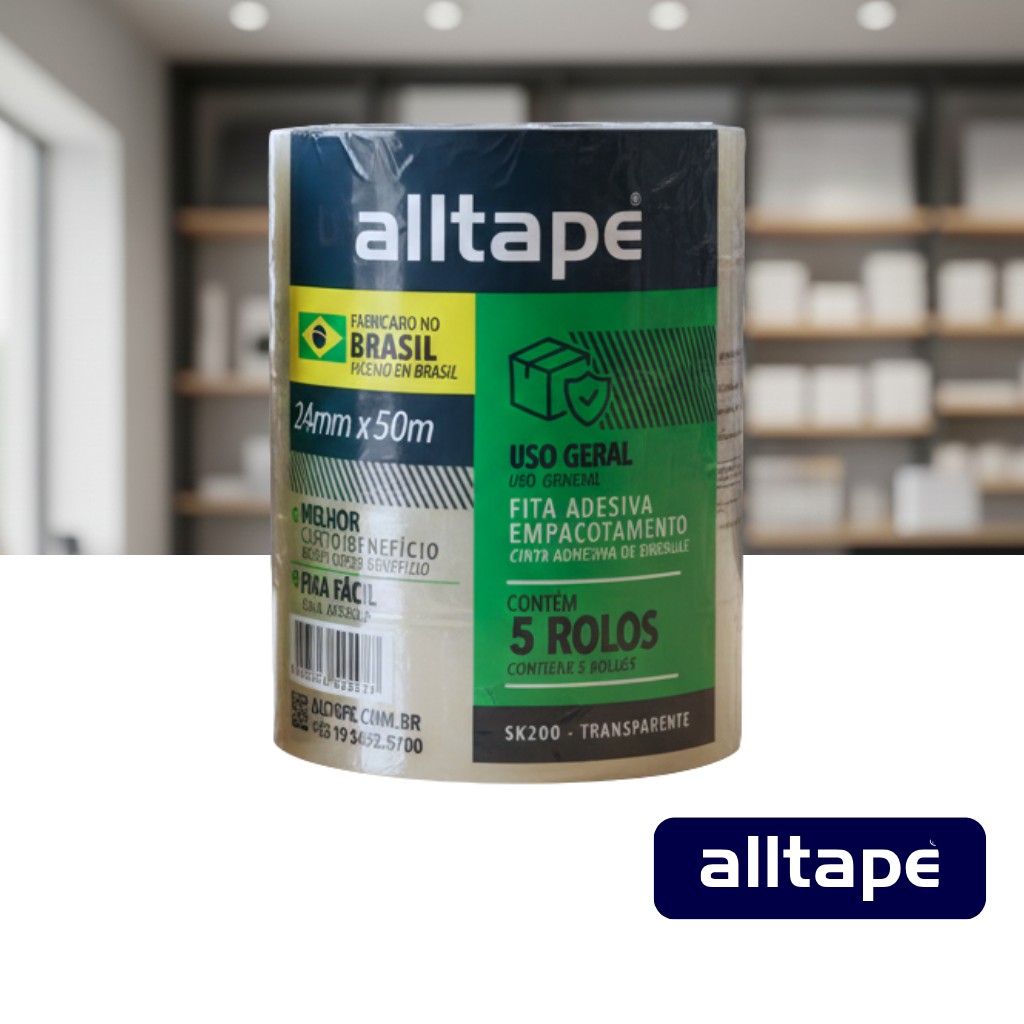 Fita adesiva transparente 24mm x 50 Metros · Pacote com 5