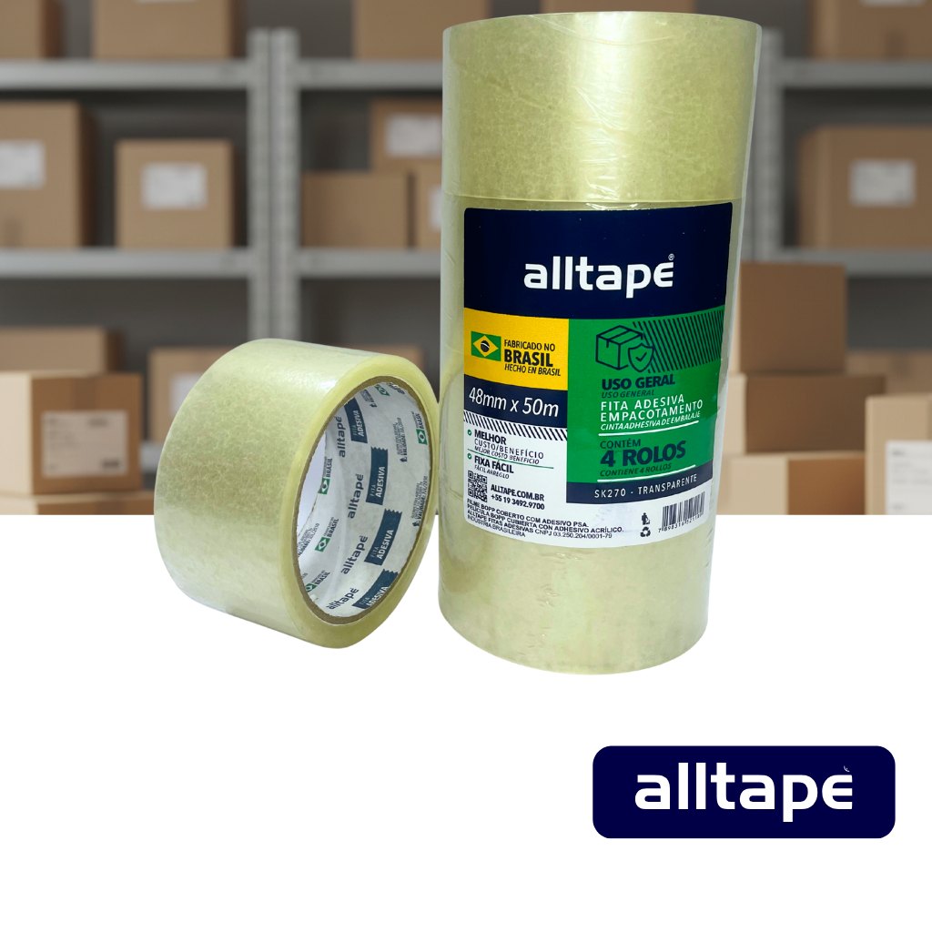 Fita adesiva transparente 48mm x 50 Metros · Pacote com 4