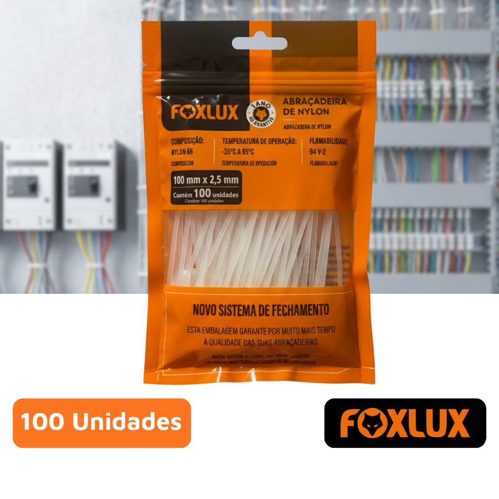 Abraçadeira Nylon 100mm x 2.5mm Branca 100 unidades