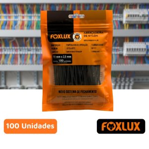 Abraçadeira Nylon 100mm x 2.5mm Preta 100 unidades