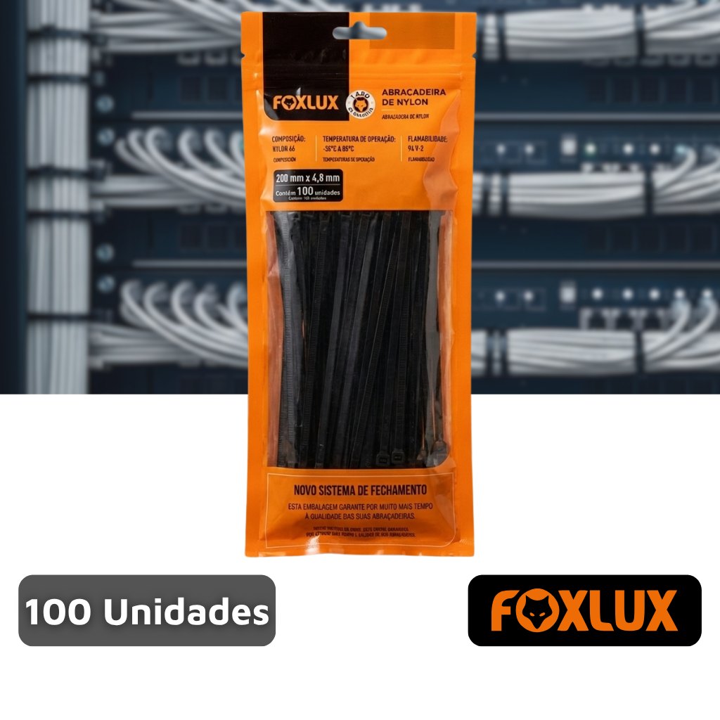 Abraçadeira 200mm x 4,8mm Preta 100 Unidades